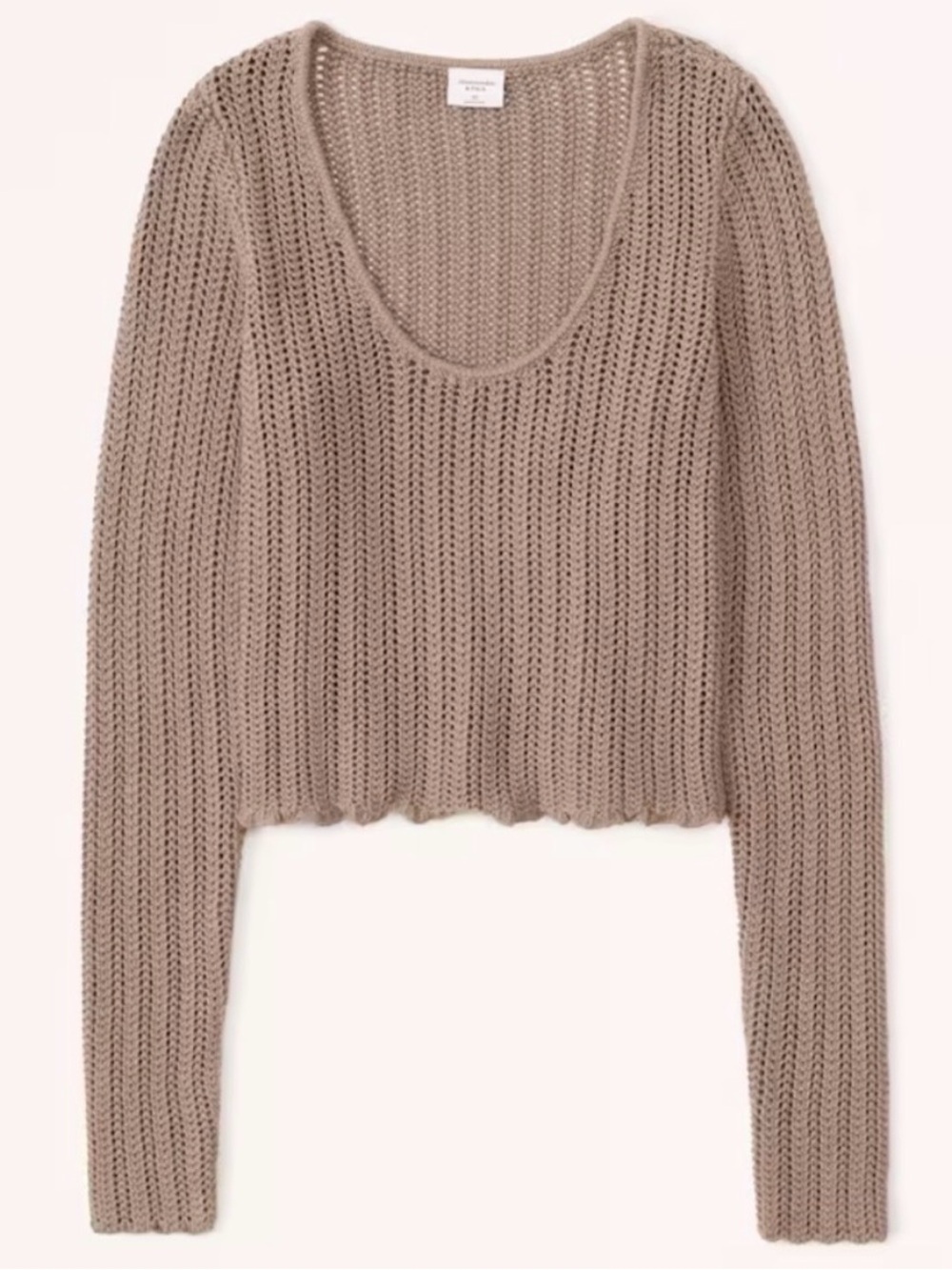 NWT Abercrombie Women's Brown Crochet Knit Scoop Neck Long Sleeve, Size XS
